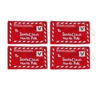 Beavorty Santa Claus Envelope, 4pcs Felt Envelope Embroidery Christmas Ornament with Hanging String for Christmas Cards Money Wallets (red)
