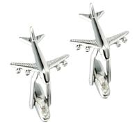 Beavorty Silver Airplane Cufflinks Pair Metal Men's Suit Accessory Clothes Decor Studs Classic Cuff Buttons for Business and Formal Shirt