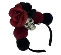 Beavorty Skull Headband for Halloween Women Cosplay Costume Hairband Flower Hair Accessories for Girls Dark Red Design for Halloween Party Decorations