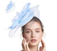 Beavorty Sky Blue Fascinators for Women, Elegant Mesh Fascinator Hat with Headband for Wedding Guest, Tea Party, Royal Ascot, Bridal Headpiece Hair Accessories for Ladies, Church, Formal Occasions