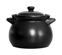 Beavorty Small 1.1l Black Ceramic Casserole Pot with Lid, High-temperature Resistant Claypot for Porridge, Soup, and Braised Chicken, Household Stove-top Cooking Pot for Home Kitchen