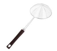 Beavorty Stainless Steel Cooking Skimmer with Wood Handle, Sturdy Kitchen Strainer Spoon for Scooping Noodles, Featuring Hanging Hole Design for Easy Storage, for Home Cooking Tasks