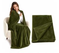 Beavorty Throw Blankets for Sofa Bed - Thick Warm Couch Blanket, Pineapple Textured Soft Fluffy Fleece, Moss Military Green Small Portable Fleece Travel Lap Towel 100x70cm