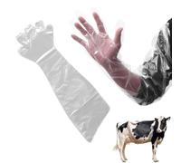 Beavorty Veterinary Gloves, 50PCS Plastic Film Long Arm Glove Full Arm Shoulder Length Cattle Sheep Insemination Glove for Farm (Clear)