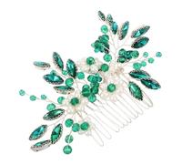 Beavorty Vintage Bridal Comb Green Crystal Rhinestones Handmade Alloy Leaf Hairpiece Wedding Hair Accessories for Brides and Bridesmaids
