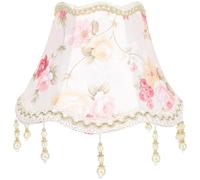 Beavorty Vintage Fabric Lampshade with Pink Peony Pattern and Tassel Beads, Dome Ceiling Light Cover, Retro European Style Cloth Lamp Shade for Living Room and Bedroom