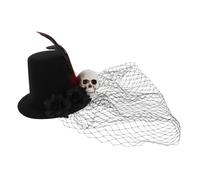 Beavorty Vintage Gothic Mini Top Hat with Skull Detail Black Mesh Veil Cocktail Tea Party Fascinator Hair Clip for Halloween Costume Masquerade Cosplay and Stage Performance Accessories