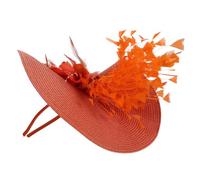 Beavorty Women Fascinator Headband in Orange with 3D Flowers, Plumes and Polyester, Secure Fit Headwear for Wedding Events and Garden Tea Parties