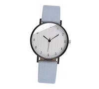 Beavorty Women Wrist Watch Stylish Quartz Watch with Blue Wood Grain Dial Leather Strap Thin Band for Ladies Casual Wear