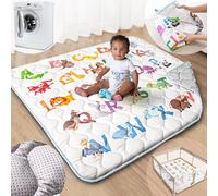 Beavtaens Baby Play Mat, 47x47 Mat with Super Soft Touch, Activity Mats with Upgraded Anti-Slip Bottom, Machine Washable Crawling Playmat for Floor & Picnic(Animal Alphabets)