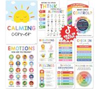 BEAWART 12 Calming Corner Classroom Posters (10x14) - Feelings Wheel Chart & Emotions Poster For Kids, Calm Down Corner Supplies For Therapy Office Decor, Mental Health Wall Decorations For Preschool