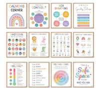BEAWART 9 Calming Corner Classroom Posters, Mental Health Posters Therapy Office Decor,Calm Down Corner Coping Skills Wall Art for Kids Toddler Classroom Preschool Homeschool Decoration, Feelings