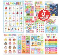 BEAWART Educational Posters Classroom for Toddlers, 18 Pack 11x17 Colorful | Laminated Preschool Learning Charts for Kindergarten Wall Decor, PreK Learning Materials Alphabet Number Chart