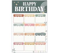 BEAWART Modern Boho Classroom Birthday Chart 16"x24", Happy Bday Calendar Poster for Student Teacher Kids, Back To School Bulletin Board Decoration, Reusable Teaching Supplies Gift, Shipped in Tube