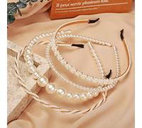 BEAYFILY 4 Pack Pearls Fashion Headbands,White Artificial Pearl Rhinestones Hairbands,Bridal Hair Hoop Party Wedding Hair Accessories for Women Girls