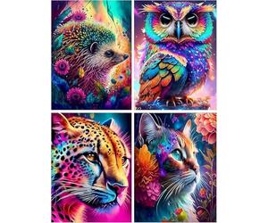 BEAYIOU 4 Packs Animal Paint by Number for Adults,DIY Cat Hedgehog Owl Paint by Number Kits for Adults Beginners,Watercolor Oil Painting Craft Art for Home Wall Decor12X16Inch