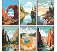 BEAYIOU 6 Pack Paint by Numbers Kit for Adults Beginner, National Park Adult Paint by Number Kits on Canvas Without Frame, National Park Landscape Oil Painting by Numbers for Home Decor 7.8x11.8inch