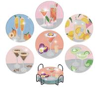 BEAYIOU 6 Pcs 5D Diamond Painting Coasters Kits with Holder, Traditional Round Drink Coasters, Acrylic Material, Sparkly Diamonds, DIY Art Craft Gifts for Home Decor