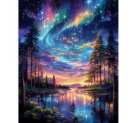 BEAYIOU Aurora Stamped Cross Stitch Kits, DIY Colorful Cross Stitch Ornament Kits for Adults Beginners, Counted Embroidery Needlepoint Kits Home Decor 12x16inch