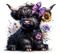 BEAYIOU Highland Cow Diamond Art Painting Kits for Adults,Diamond Painting Kits for Beginners,Cute Cow 5D Round Full Drill Gem Art for Home Wall Decor 14X14 inch