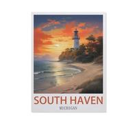 BEAYODKP 5D Diamond Painting，South Haven Michigan Vintage Travel Posters，Diamond Embroidery Cross Stitch（30 x 40 cm/11.81 x 15.74 inches）-CH39
