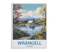 BEAYODKP 5D DIY Diamond Painting kit，Wrangell Vintage Travel Poster Alaska，Round Resin Diamond Cross Stitch, Home Decoration Gift（50 x 60 cm/19.68 x 23.62 inches）-I32