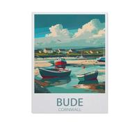 BEAYODKP Adult Paint by Numbers，Bude Cornwall Vintage Travel Poster Coast，DIY Paint by Numbers for Adults and Kids Painting by Numbers on Canvas Art Crafts Gift for Home Wall Decorations(30x40cm-AV78