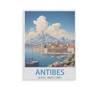 BEAYODKP Diamond Painting，Antibes Travel Poster, Alpes-Maritimes, France，Round Full Drill Acrylic Embroidery Cross Stitch Arts Craft Canvas Supply for Home Wall Decor Adults and Kids（50 x 60 cm）-GQ74