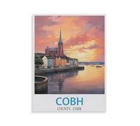 BEAYODKP Diamond Painting，Cobh County Cork - Travel Poster Made of Cork，Full Round Diamond Embroidery Kits Cross Stitch Crystal Rhinestone Pictures Arts Craft Home Wall Decoration（50 x 60 cm）-GW22
