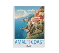 BEAYODKP Digital Painting DIY Frameless Paint by Number Kits，Amalfi Coast Italy Vintage Travel Poster，Paint by Numbers Oil Painting Canvas Print Wall Art Home Decoration（20x30cm）-AF50
