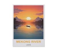 BEAYODKP DIY Paint by Numbers for Adults Canvas，Mekong River Laos，DIY Oil Painting, Pictures Drawing Paintwork with Paintbrushes Decoration Gift(30x40cm) 11.8x15.7 inches-FI1