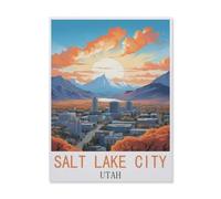BEAYODKP DIY Paint by Numbers for Adults Canvas，Salt Lake City，DIY Oil Painting, Pictures Drawing Paintwork with Paintbrushes Decoration Gift(20x30cm) 7.8x11.8 inches-FL21