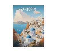 BEAYODKP DIY Paint by Numbers for Adults Canvas,Santorini Greece Vintage Travel Poster,DIY Oil Painting, Pictures Drawing Paintwork with Paintbrushes Decoration Gift(20x30cm-AO50