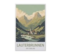 BEAYODKP Easy Paint by Numbers for Adults Beginners，Lauterbrunnen Vintage Travel Poster Switzerland，Paint by Number Kit On Canvas for Adults New Painters's Gift DIY Gifts（30x40cm）-H49