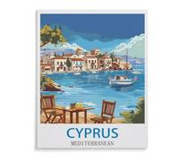 BEAYODKP Full Diamond 5D DIY Diamond Painting，Cyprus Mediterranean Vintage Travel Poster，3D Diamond Embroidery Cross Stitch Mosaic Needle Works（50 x 60 cm/19.68 x 23.62 inches）-A75