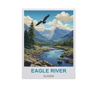BEAYODKP Full Diamond 5D DIY Diamond Painting，Eagle River Alaska Vintage Travel Posters，3D Diamond Embroidery Cross Stitch Mosaic Needle Works（50 x 60 cm/19.68 x 23.62 inches）-CB54