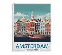 BEAYODKP Paint by Numbers for Adult Girls，Amsterdam Netherlands Vintage Travel Poster，Painting by Number for Adults DIY Digital Painting for Beginners Wall Decor Drawing Gift(20x30cm-L68