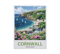BEAYODKP Paint by Numbers for Adults, Cornwall England Vintage Travel Poster, 50x60cm Canvas Art Kit