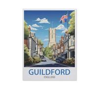 BEAYODKP Paint by Numbers for Adults，Guildford England Vintage Travel Poster，DIY Oil Painting Kits for Adults Kids with Brushes and Acrylic Pigment Paint by Numbers Canvas Arts Crafts (30x40cm-AX99