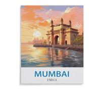 BEAYODKP Paint by Numbers for Adults, Mumbai India Vintage Travel Poster, Canvas Art Kit (50x60cm), Unisex, Non-Foldable
