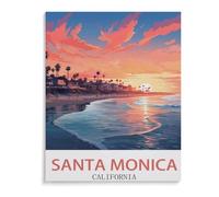 BEAYODKP Paint by Numbers for Adults,Santa Monica California Vintage Travel Poster,DIY Oil Painting Paint by Number Kits Linen Canvas Wall Art House Decor(20x30cm-D14