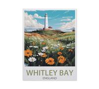 BEAYODKP Paint by Numbers for Adults，Whitley Bay St Mary's Lighthouse Vintage Travel Poster，DIY Oil Painting Paint by Number Kits Linen Canvas Wall Art House Decor(50x60cm-AO57