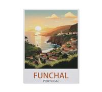 BEAYODKP Paint by Numbers,Funchal Portugal Vintage Travel Posters,DIY Paint by Numbers Kits for Adults Kids on Canvas with Brushes and Acrylic Pigment Oil Painting Kits Home Decor Gift(30x40cm-AT60