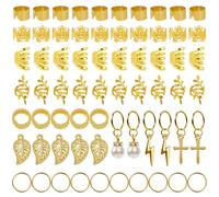 Beayure 66 Pcs Gold Hair Jewelry for Braids Hair Dreadlock Adjustable Cuffs Hair Clips Pearl Pendant Metal Rings Extensions Decorations Locs Charm Spring Twists Accessories for Women and Girls