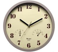 BEAZOOM 10 Inches Silent Non Ticking Outdoor Wall Clock with Thermometer and Hygrometer, Weather Resistant Analog for Garden Patio Decor(Yellow)