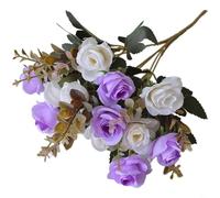 BEAZOOM 12 Piece Silk Artificial Roses, 32cm Lifelike Fake Flower Stems for Wedding Bridal Bouquet Home Office Decoration(White + Purple)