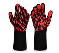 BEAZOOM 800 Degree Resistant Grilling Gloves, Flame Retardant Oven Mitts for BBQ Kitchen Baking, Non-Slip Fireproof Protection(red)