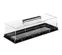BEAZOOM Acrylic Rectangular Serving Tray with Lid, Marble Pattern Base, Non-Slip Pads, Food Container for Cupcakes, Cheese, Fruit and Pastries, Transparent Cover, 355x127x90mm(A)