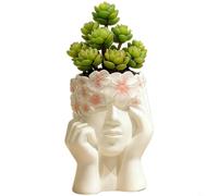 BEAZOOM Adorable Girl Face Succulent Container Resin for Desktop Shelf Decor White(C)