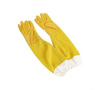 BEAZOOM Breathable Sheepskin Gloves with Hollow Out Long Mesh, Yellow and White Anti-Bee Sting Protective Pair Experienced Keepers(yellow XL)